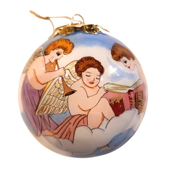 Pier One Cherub Christmas Ornament glass ball Purple Box Vtg 2002 celestial - Picture 1 of 8
